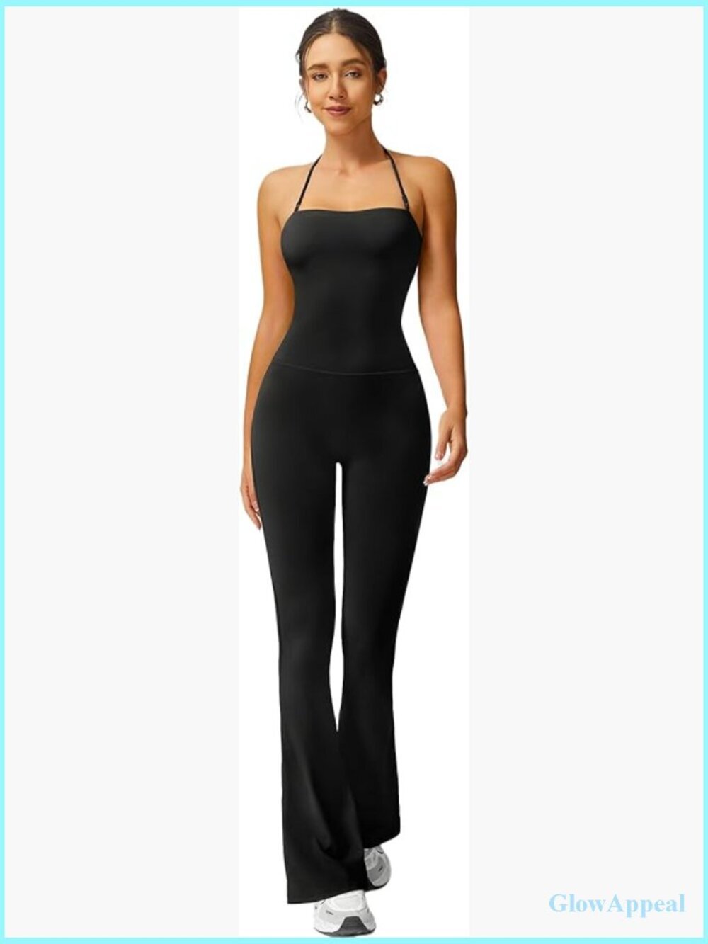 High Waisted Bootcut Yoga Jumpsuit with Halter Top Flare Leg